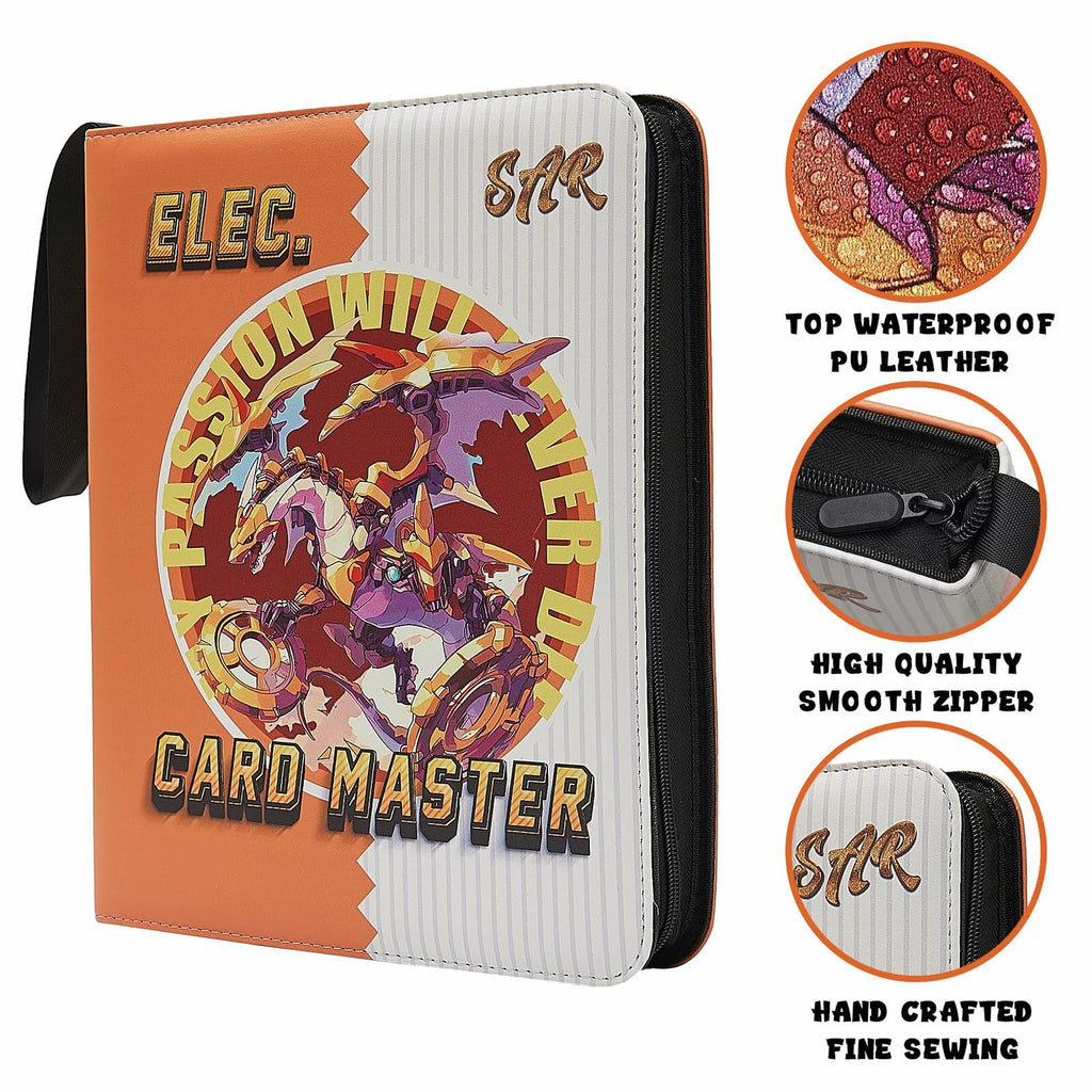 PTKANGBAZI Trading Card Binder 900 Pockets 9-Pocket Zipper 3 Rings Orange