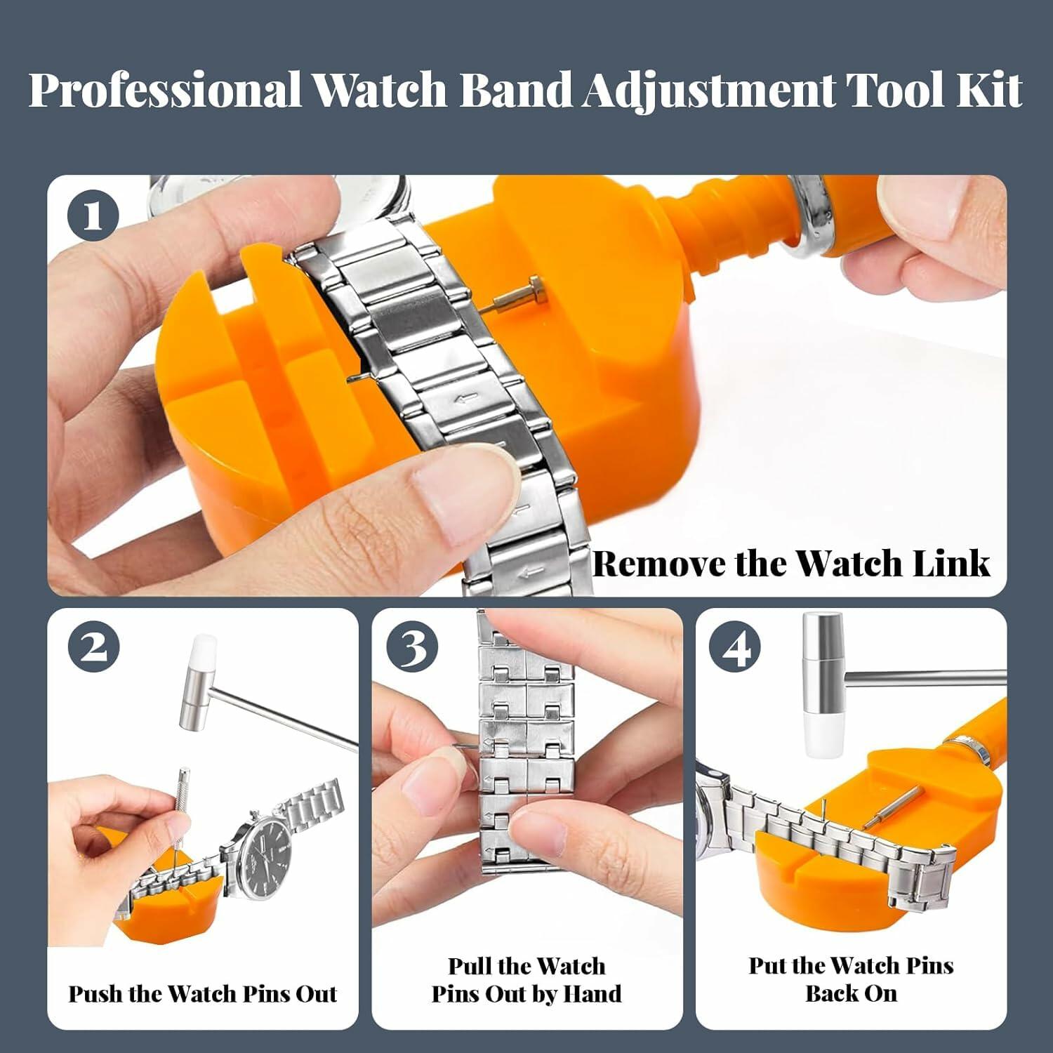 SIXCOLORS Watch Link Band Pin Removal Tool Kit with Hammer Black Storage Bag