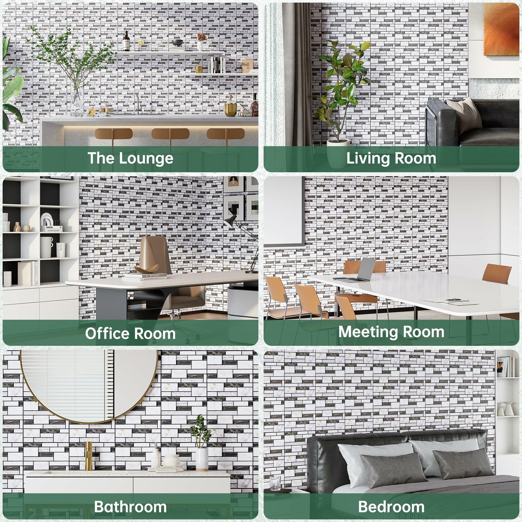VallisCo 3D Faux Brick Wall Panel 12x12 Black White Marble 10 Pcs PVC