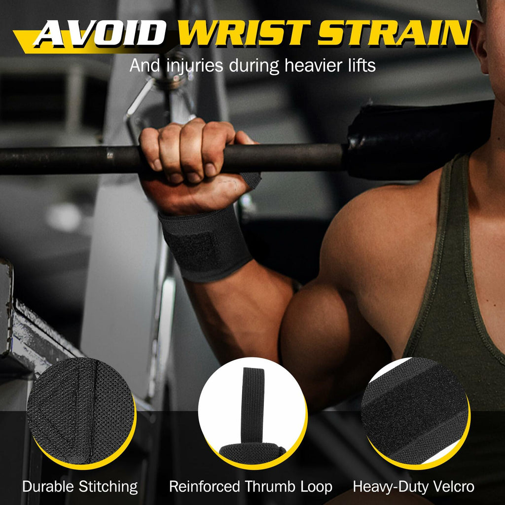 Turakun Lifting Straps Wrist Wraps Heavy Duty Neoprene Cotton Black