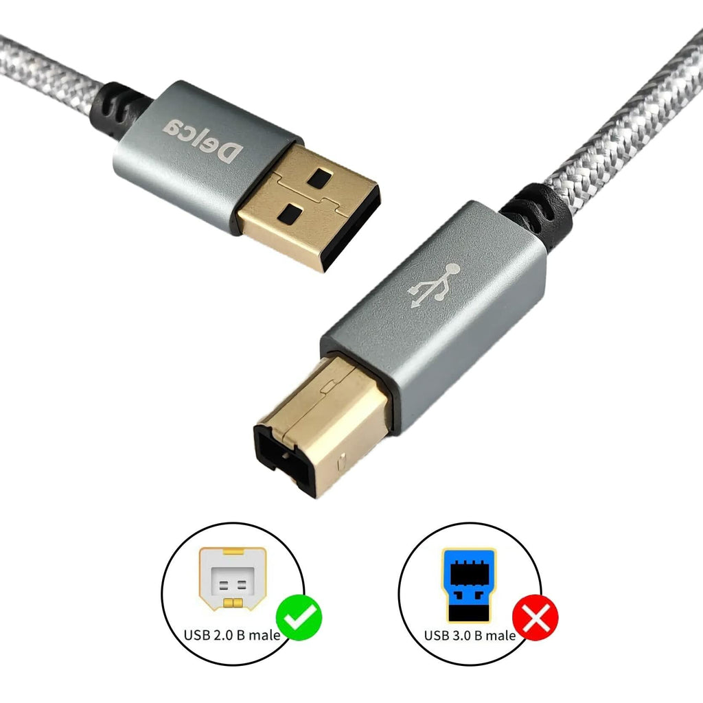 Delca 6ft Nylon Braided USB 2.0 Printer Cable Type A to B Gray