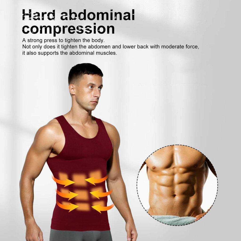 Casey Kevin Men’s Sleeveless Compression Shirt – Shapewear Vest Small, Wine Red