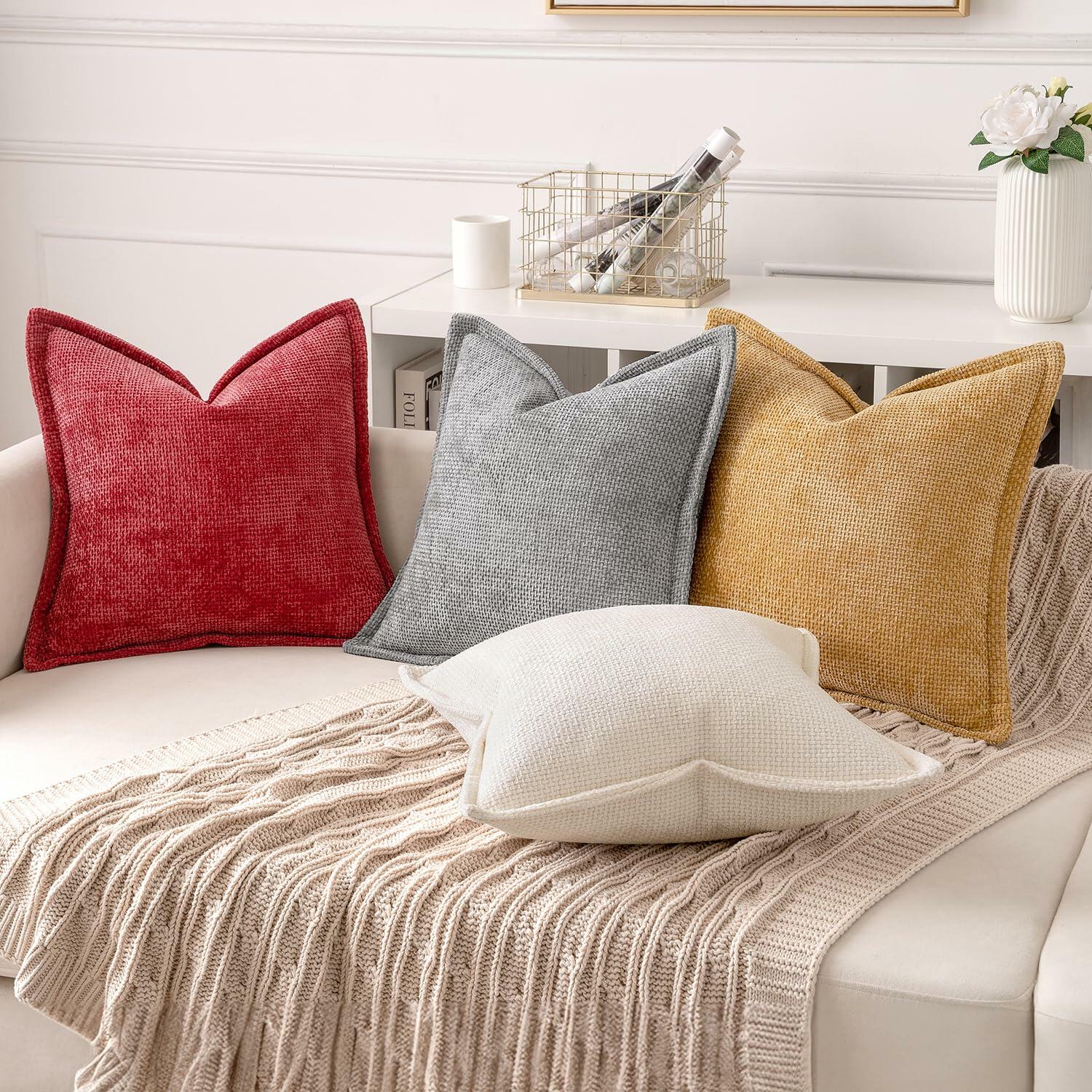 Woaboy 2-Pack Red Decorative Pillow Covers 18x18in Chenille Throw Pillows