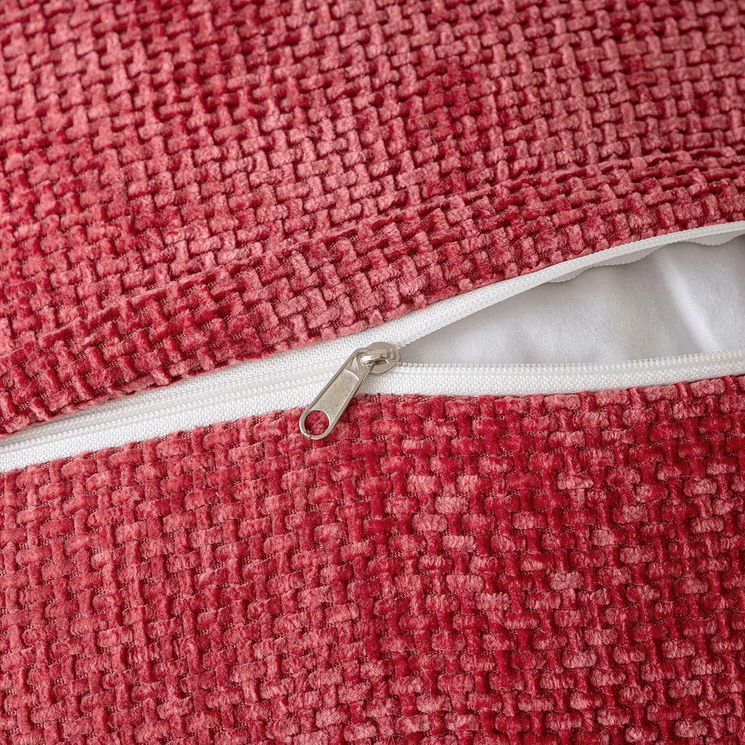 Woaboy 2-Pack Red Decorative Pillow Covers 18x18in Chenille Throw Pillows