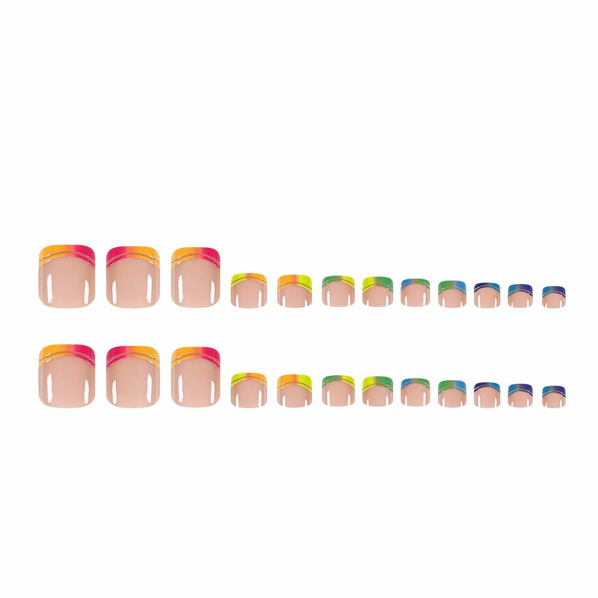 AZTSYT 24Pcs French Tip Toe Nail Press Ons Pink Short Square Acrylic