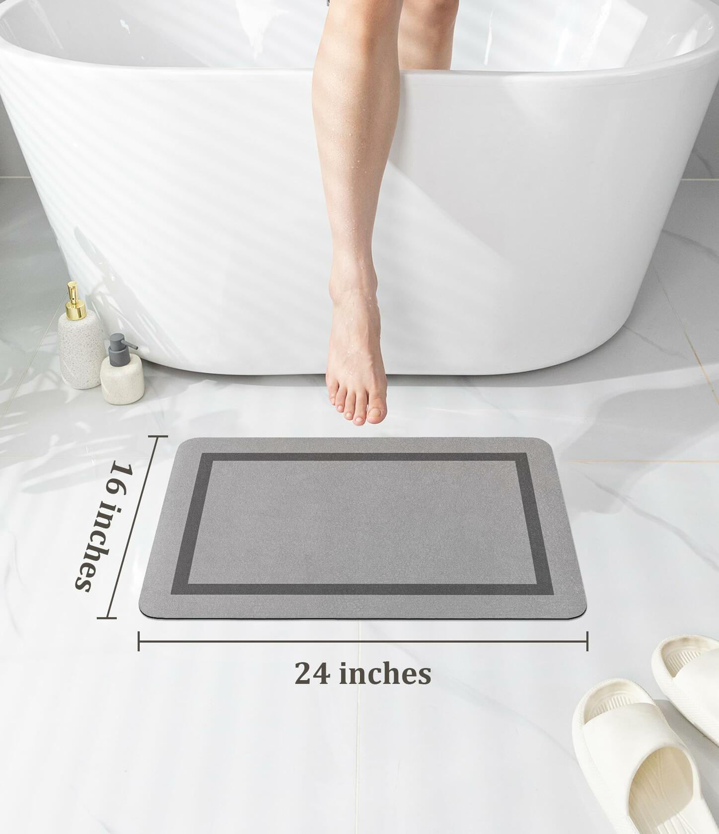 chakme Bathroom Mat Rug Non Slip Quick Dry Ultra Thin 24x16 Grey