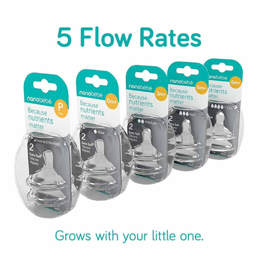 Nanobebe Flexy Silicone Bottles Nipples Triple Vented Twin-Pack - Slow Flow