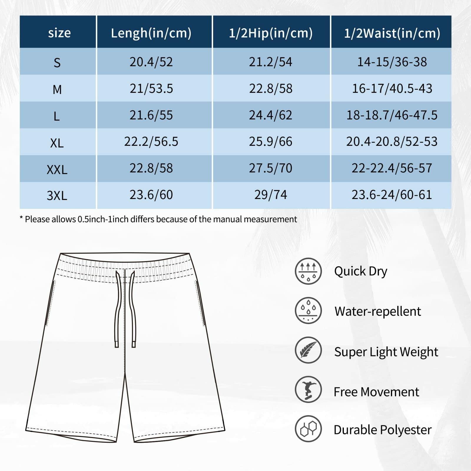 SolAzul Men’s Quick Dry Swimming Trunks Board Shorts Mesh Lining Pockets XL