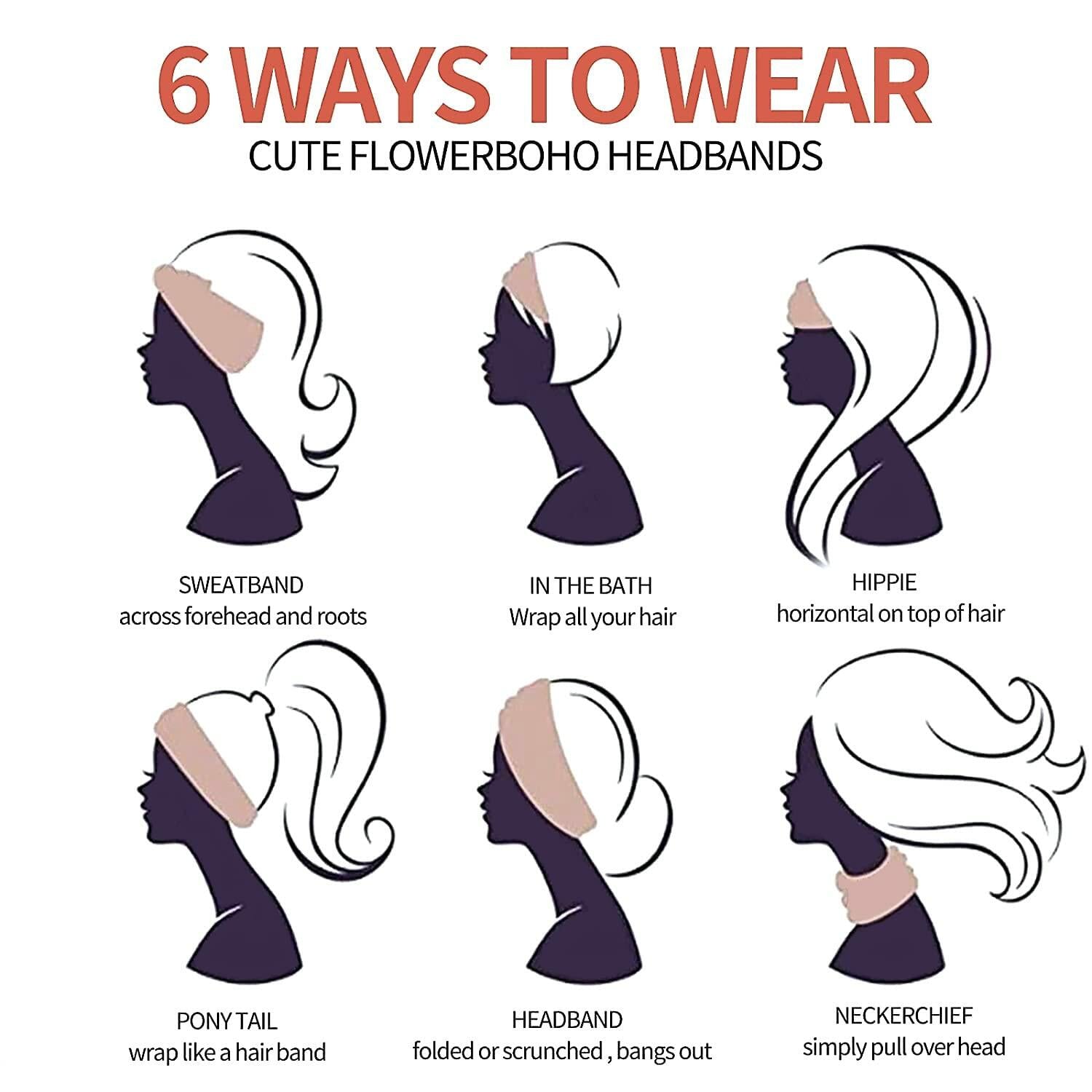 K-Elewon Women Wide Elastic Head Wrap Headband Sports Yoga 3 Pack A32