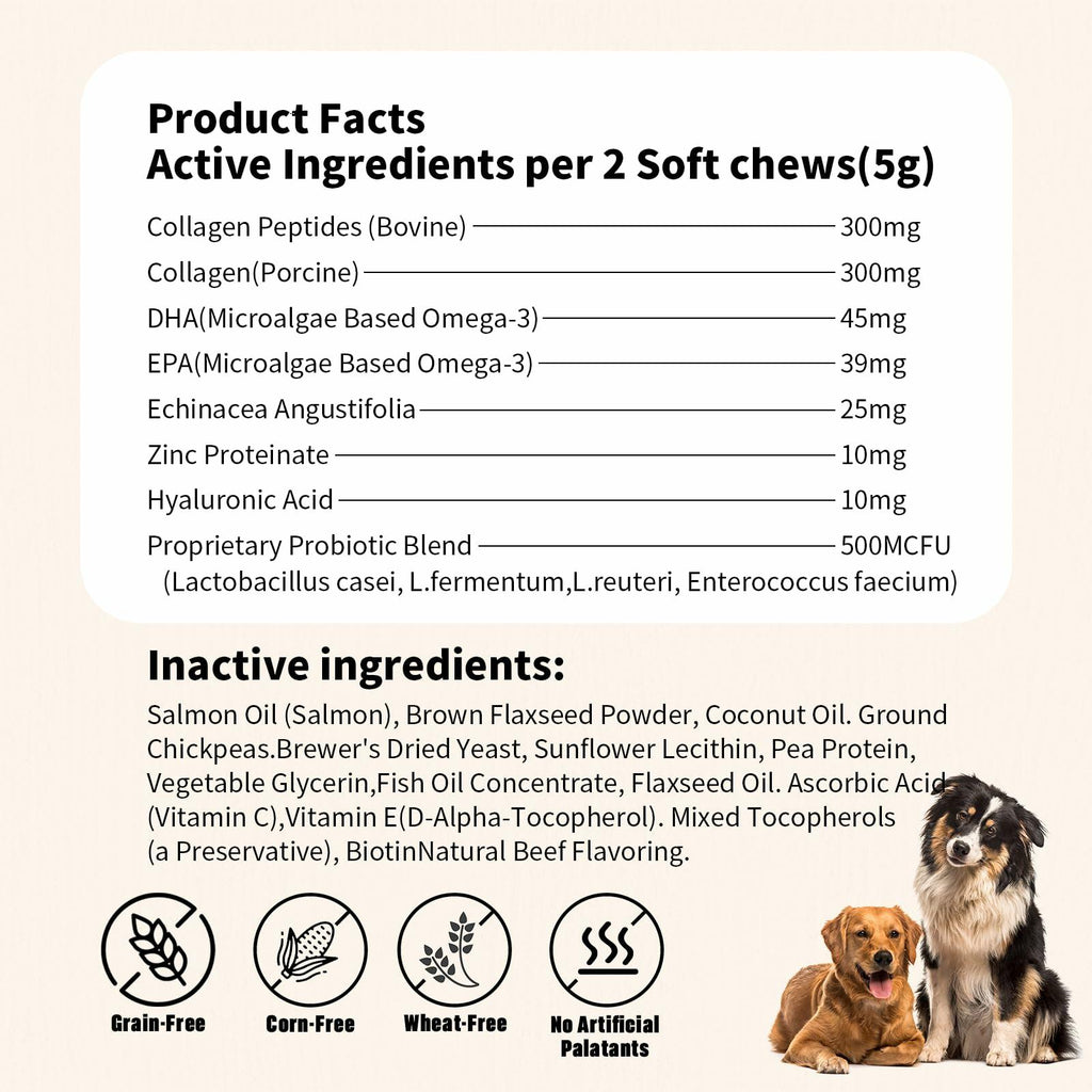 BestBy11/25 Orsacchiotto Collagen Dog Chews Beef Flavor 90 Count Itch Relief