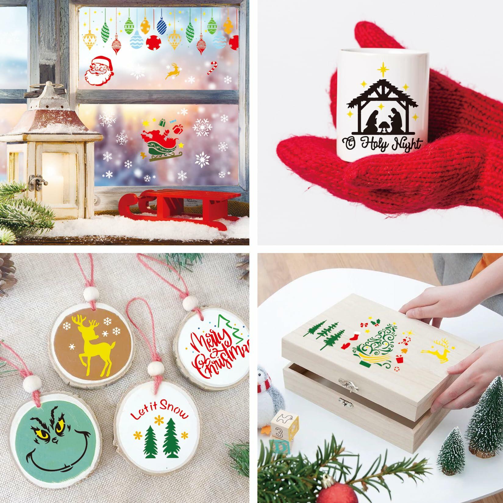 Christmas Craft Stencil Reusable Holiday Winter Painting Wood Glass