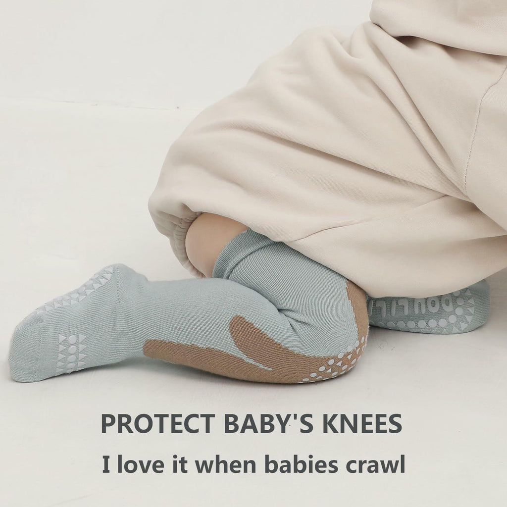 ISANPAN Baby Crawling Socks – Non-Slip Knee High, Animal Design, 1–3Y