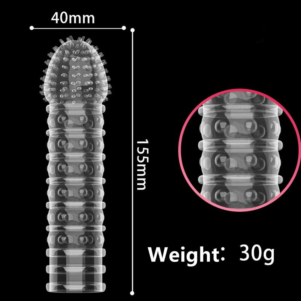 4PCS Threaded Male Condoms Transparent Fine Ring Extended Sleeve Adult
