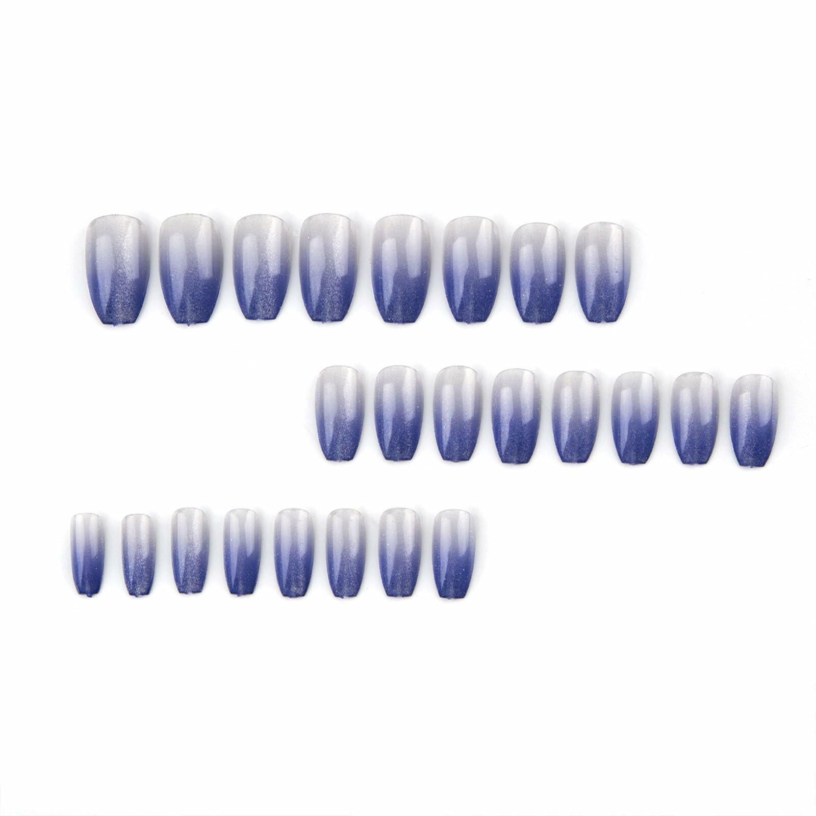 Cat Eye Press On Nails Short Coffin Purple Ombre Glitter 24 Pcs