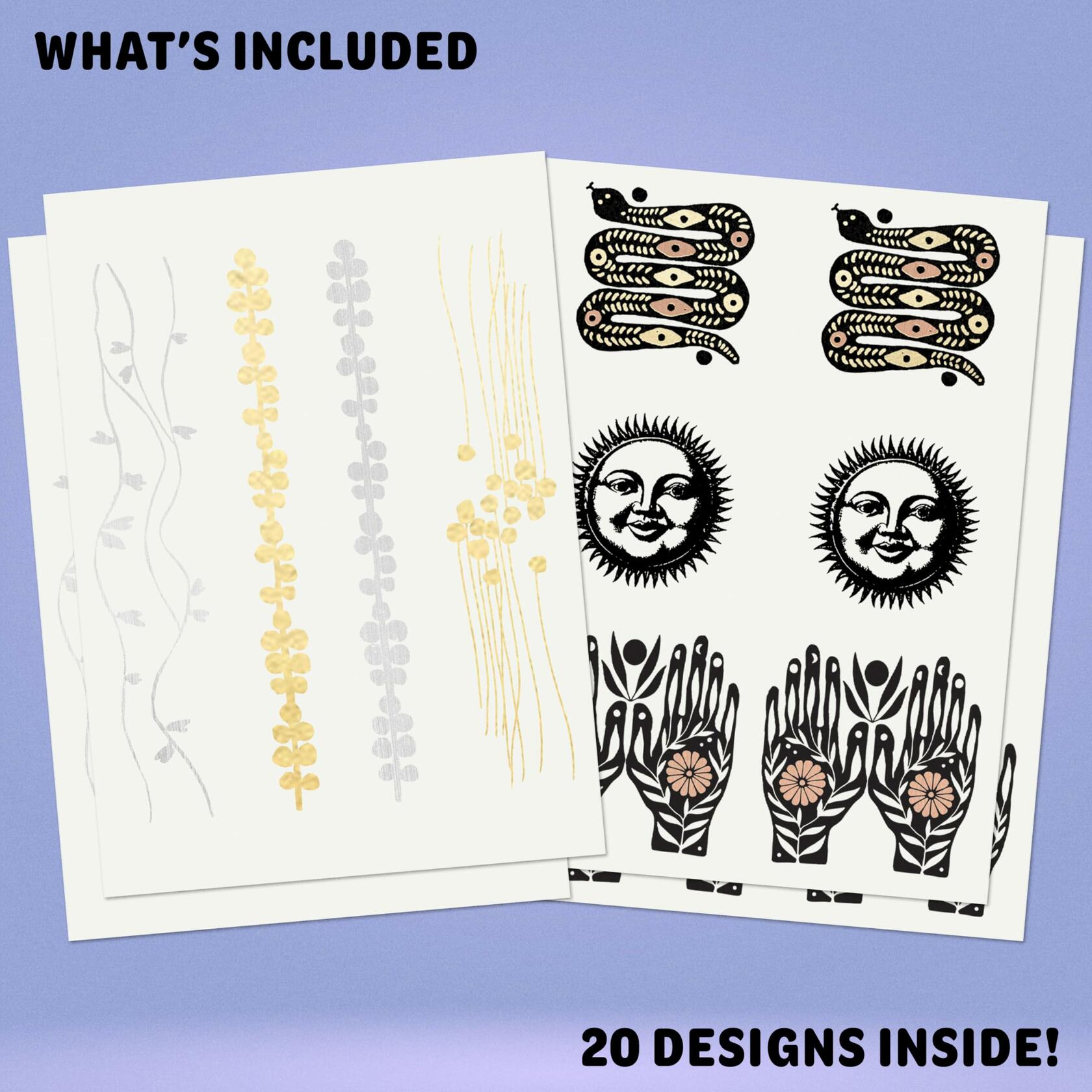 Tattly Metallic Festival Temporary Tattoos 20 Pieces Skin-Safe Vegan Ink
