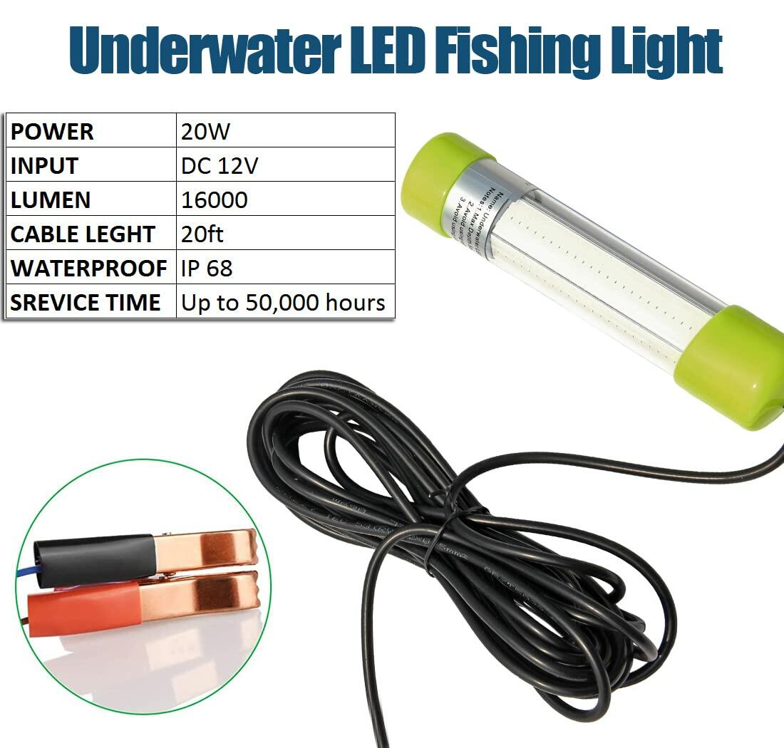 JSHANMEI Underwater Fishing Light 16000 Lumens 20W 12V Blue LED