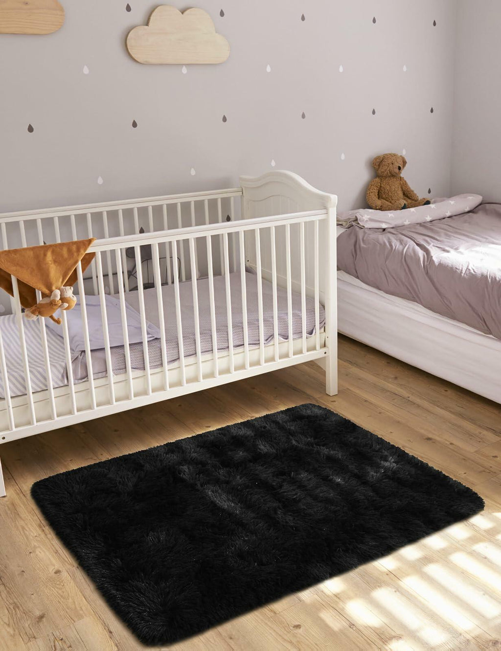 Macgace 6x9 Black Shag Area Rug Fluffy Plush Non-Slip Washable