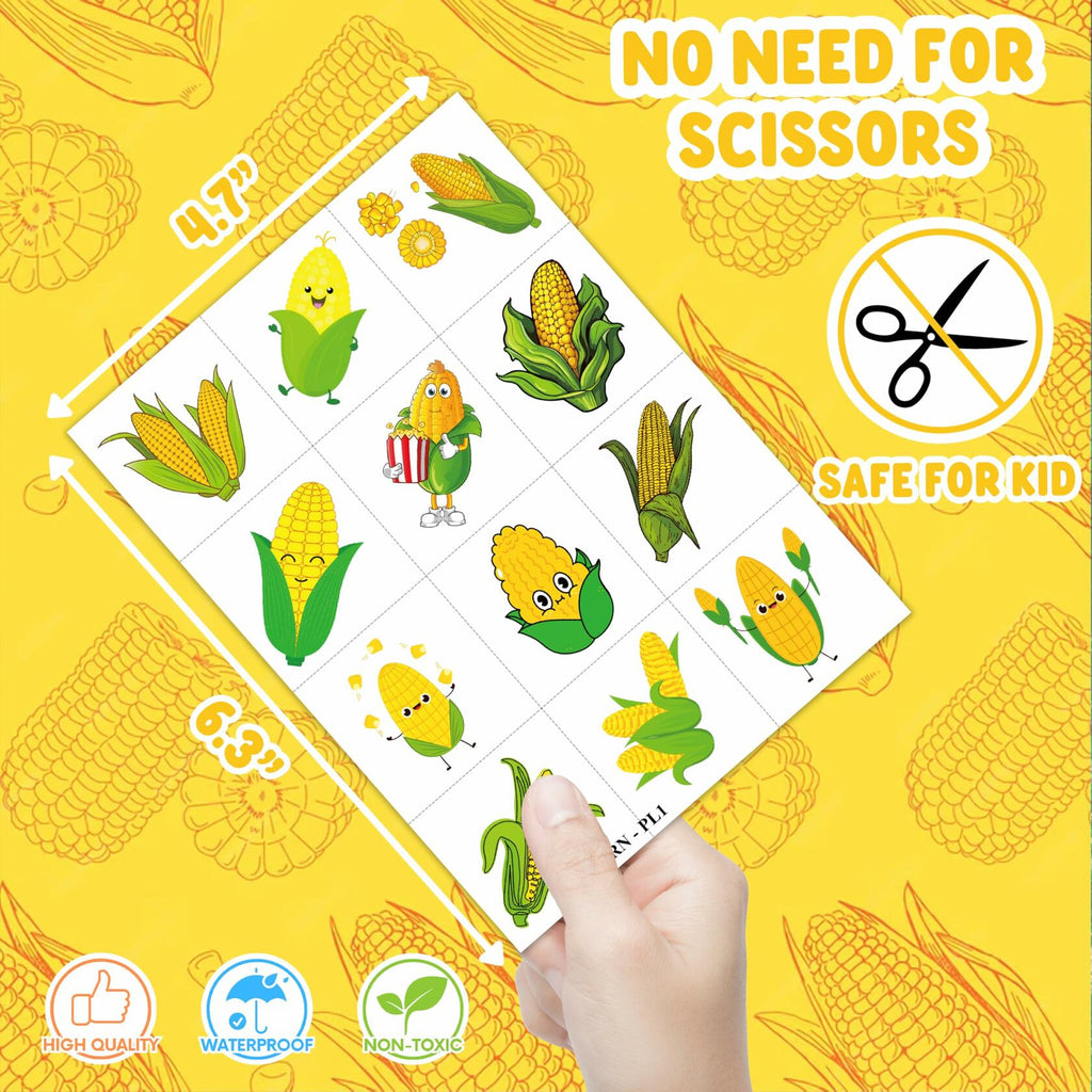 96pcs Corn on the Cob Temporary Tattoos Party Favors Kids Classroom Prizes