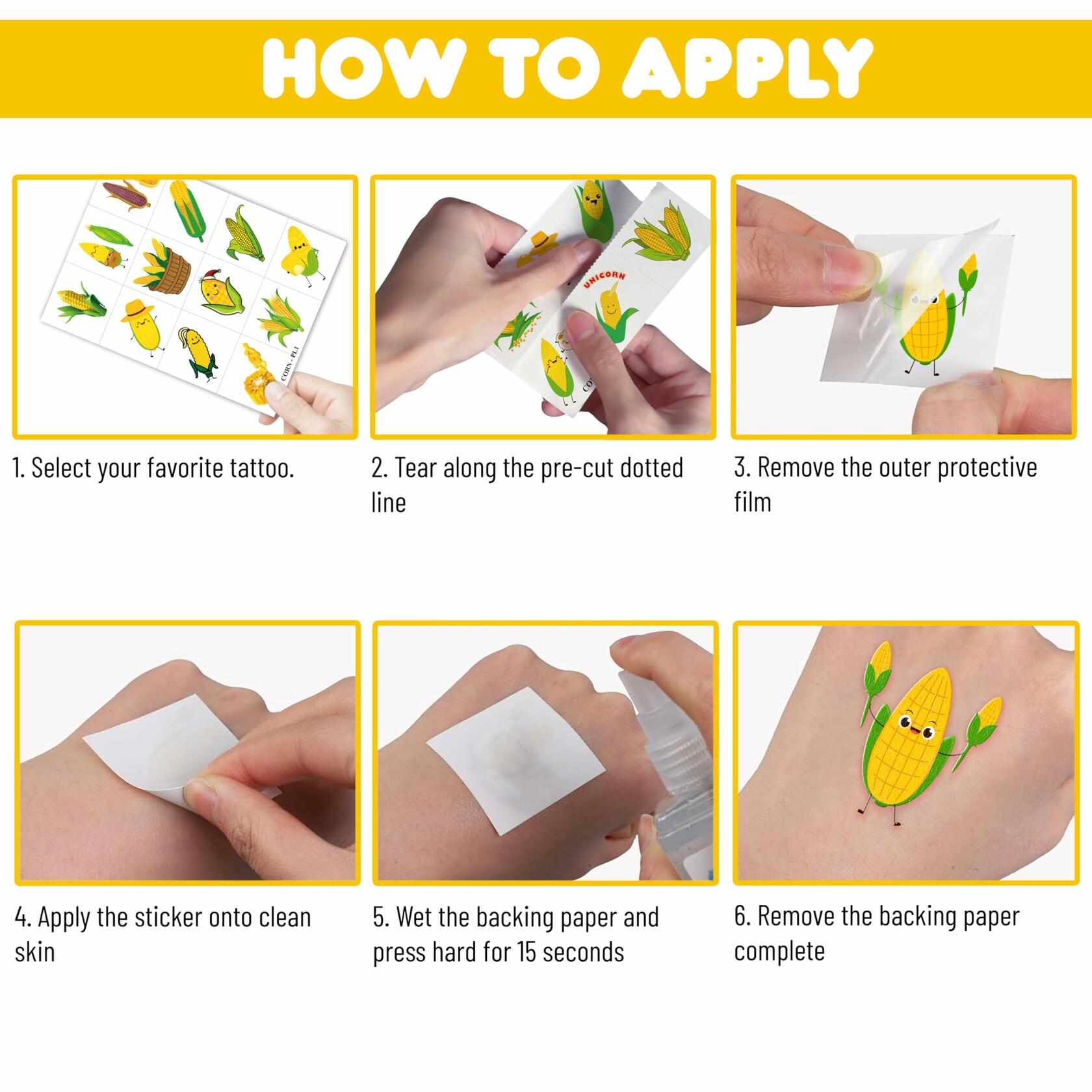 96pcs Corn on the Cob Temporary Tattoos Party Favors Kids Classroom Prizes