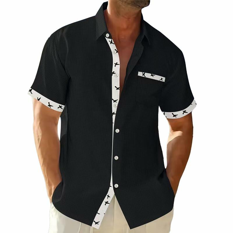 TRFIC Men's Casual Short Sleeve Button Down Shirt Black
