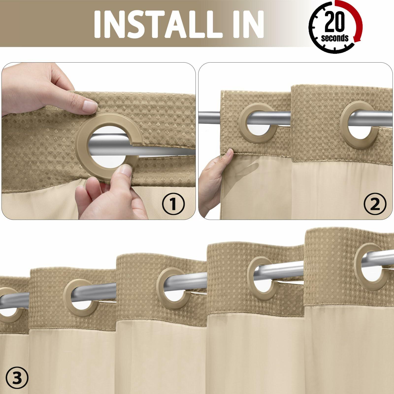 YellyHommy No Hook Shower Curtain Snap Liner Set Cyan 87x72
