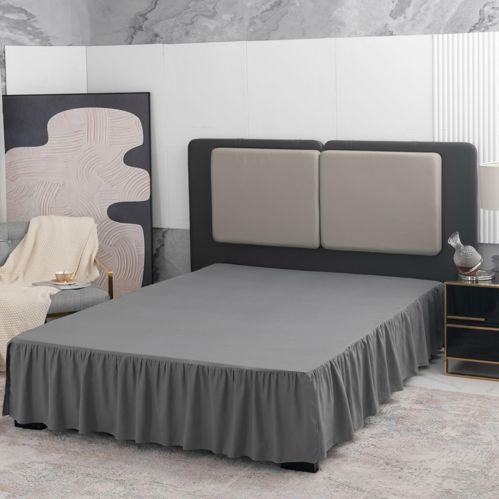 TSUTOMI Grey Full Size Ruffled Bed Skirt 16 Inch Drop Split Corners Size Full