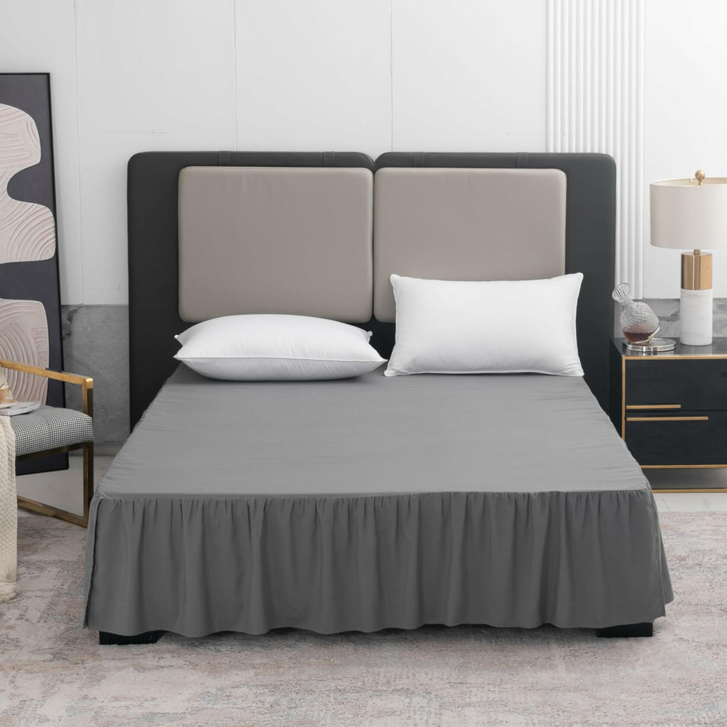 TSUTOMI Grey Full Size Ruffled Bed Skirt 16 Inch Drop Split Corners Size Full
