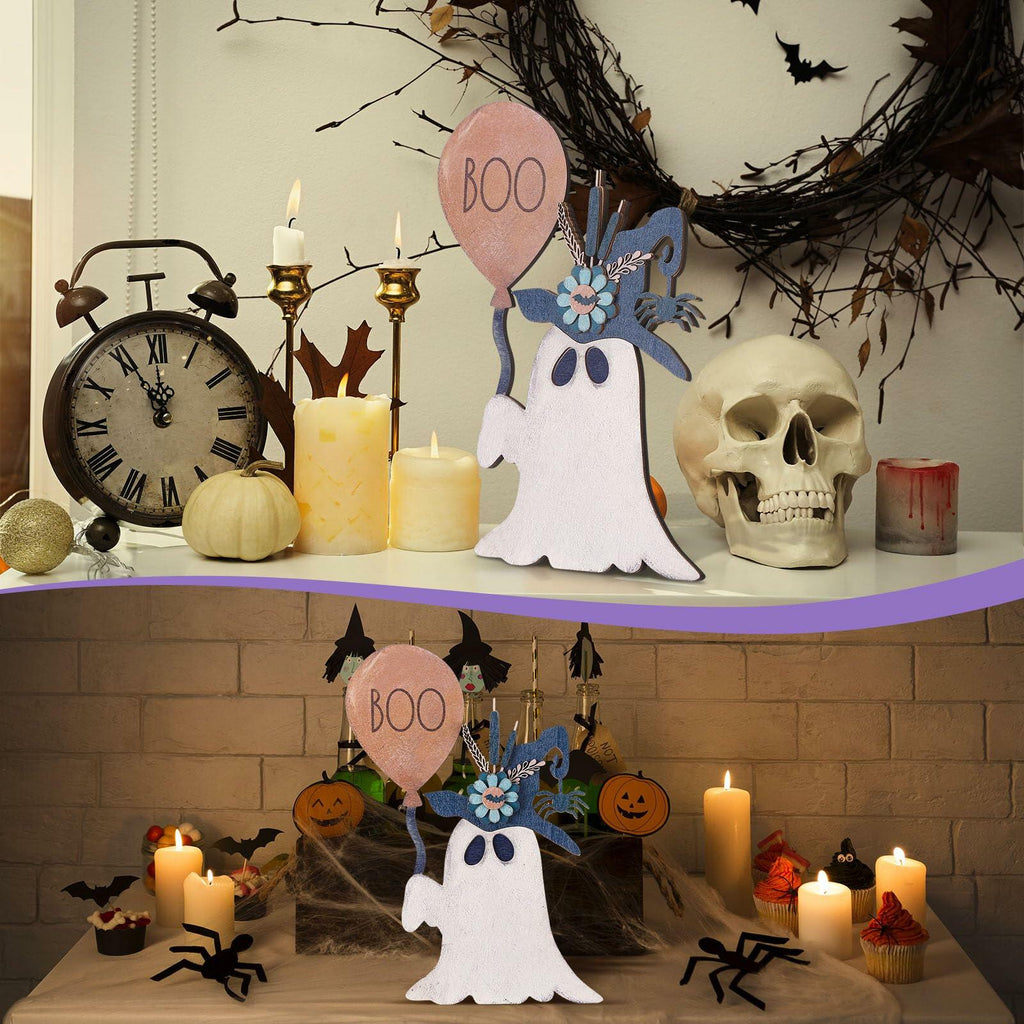 Yousoontic Wooden Halloween Ghost Witch Tabletop Centerpieces 10.63x7.87x0.79in