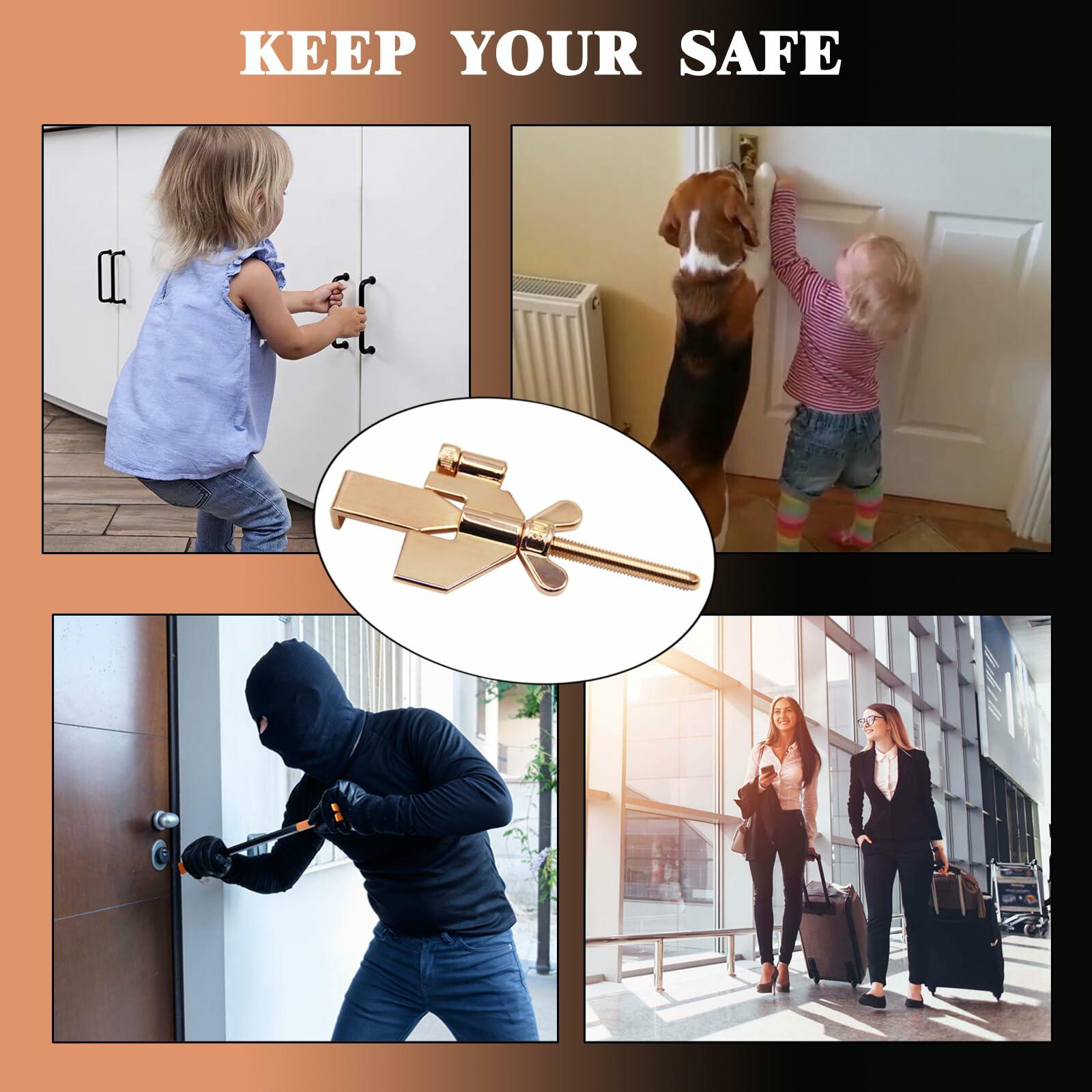 Fosdonge Portable Door Lock Security Stoppers Travel Rose Gold 3 Pack