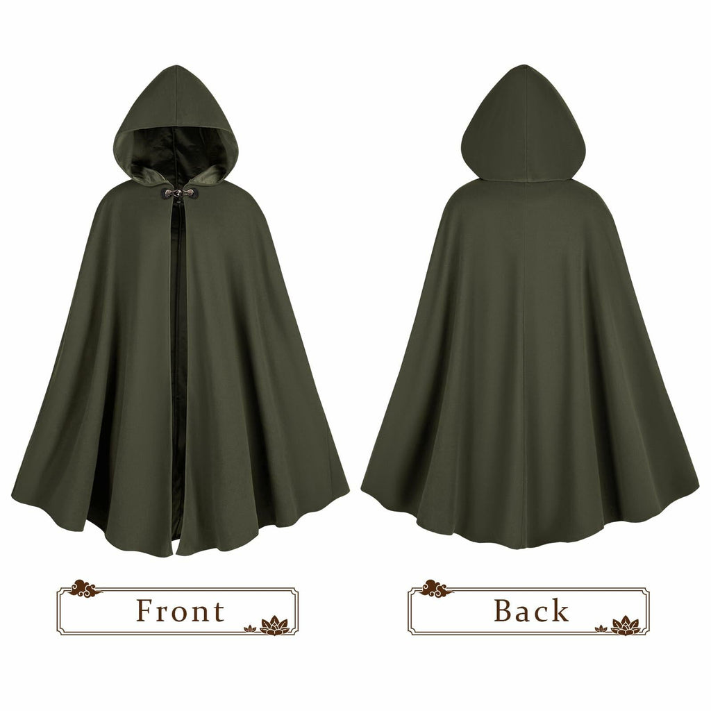QPAXUCR Medieval Men Renaissance Cloak with Hood Green Leaf Brooch One Size