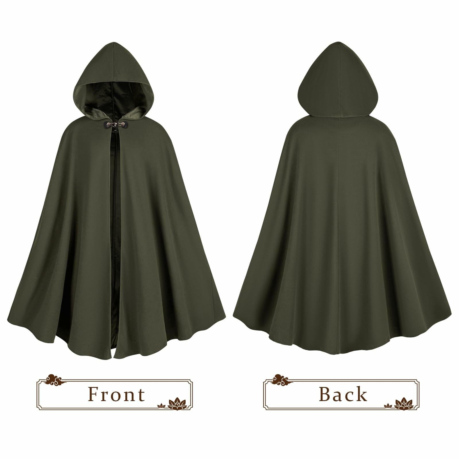 QPAXUCR Medieval Men Renaissance Cloak with Hood Green Leaf Brooch One Size