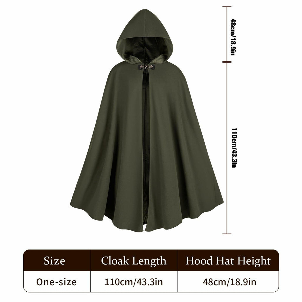 QPAXUCR Medieval Men Renaissance Cloak with Hood Green Leaf Brooch One Size