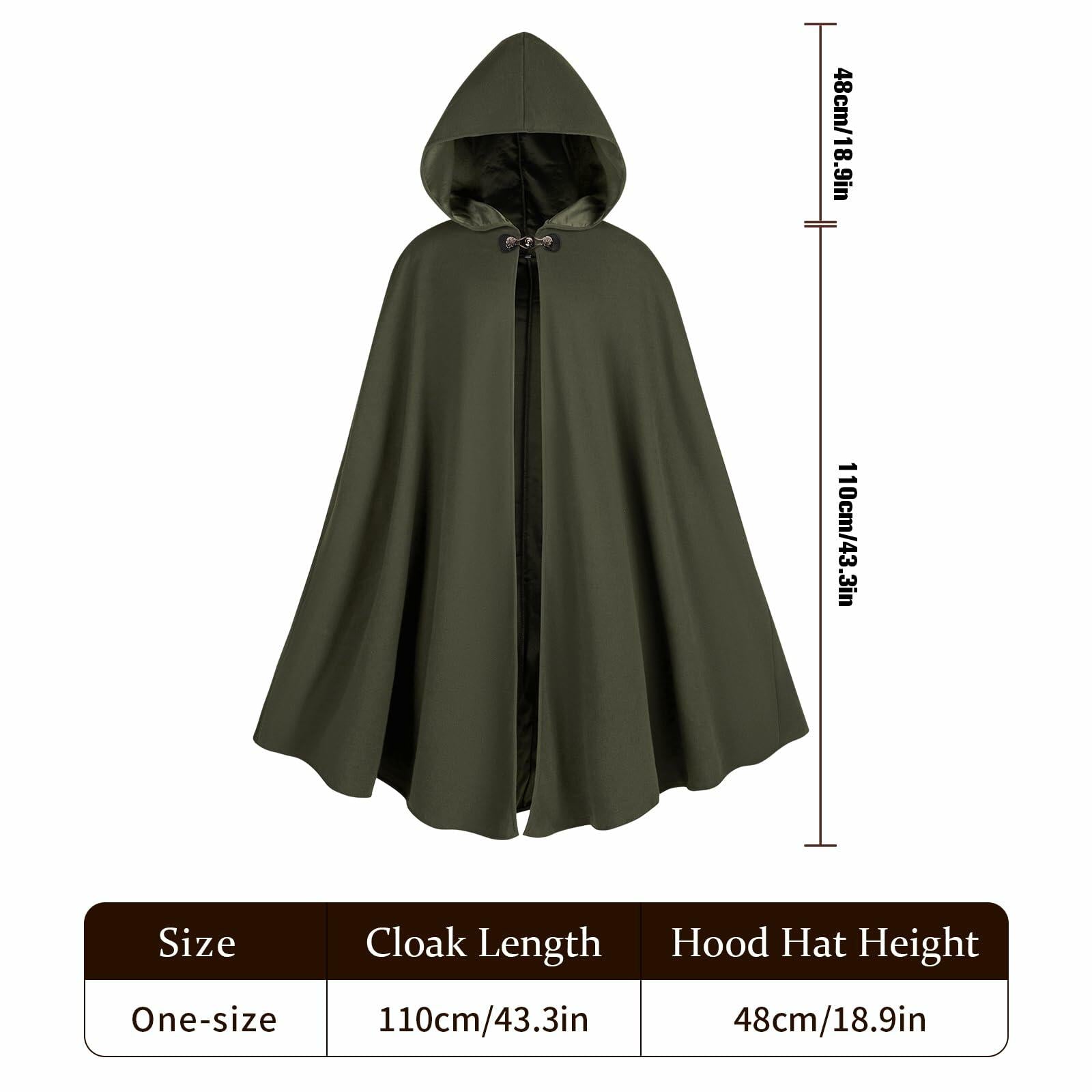 QPAXUCR Medieval Men Renaissance Cloak with Hood Green Leaf Brooch One Size