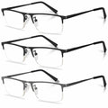 Anourney 3-Pack Men Reading Glasses Metal Half Frame Blue Light Blocking +1.75