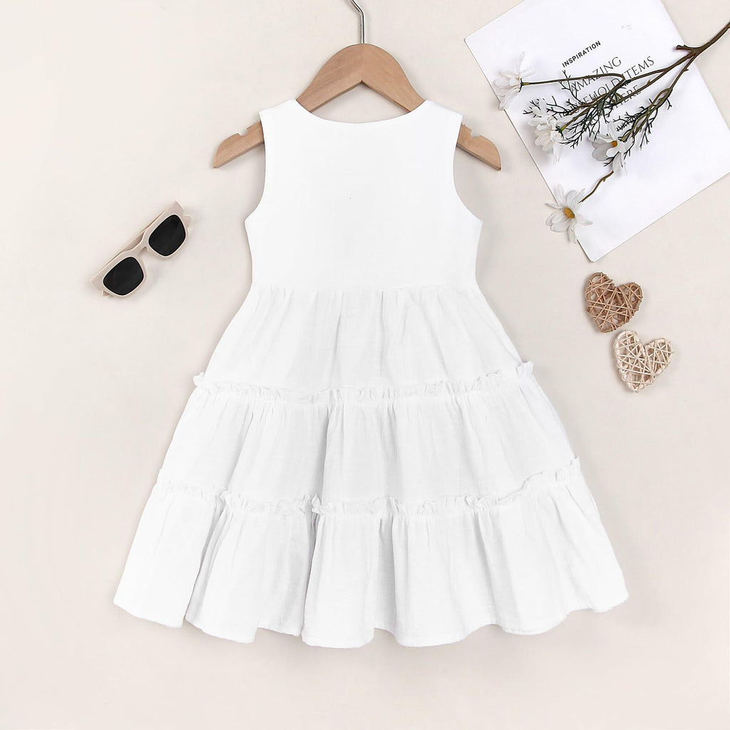 TIMOGG Toddler Girl Sleeveless Linen Cotton Dress Bow White Size 3-4T