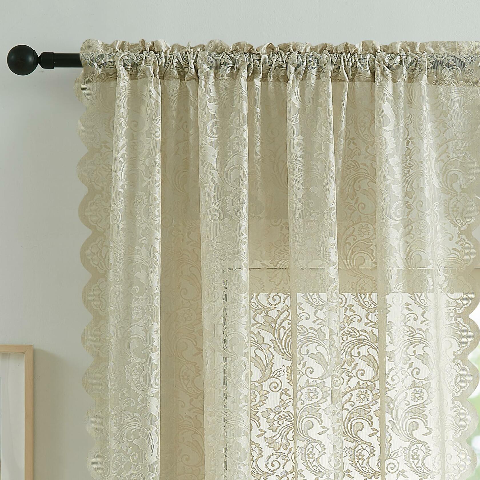 Bujasso Beige Lace Sheer Curtains 54x108 inch 2 Panels Floral Rod Pocket