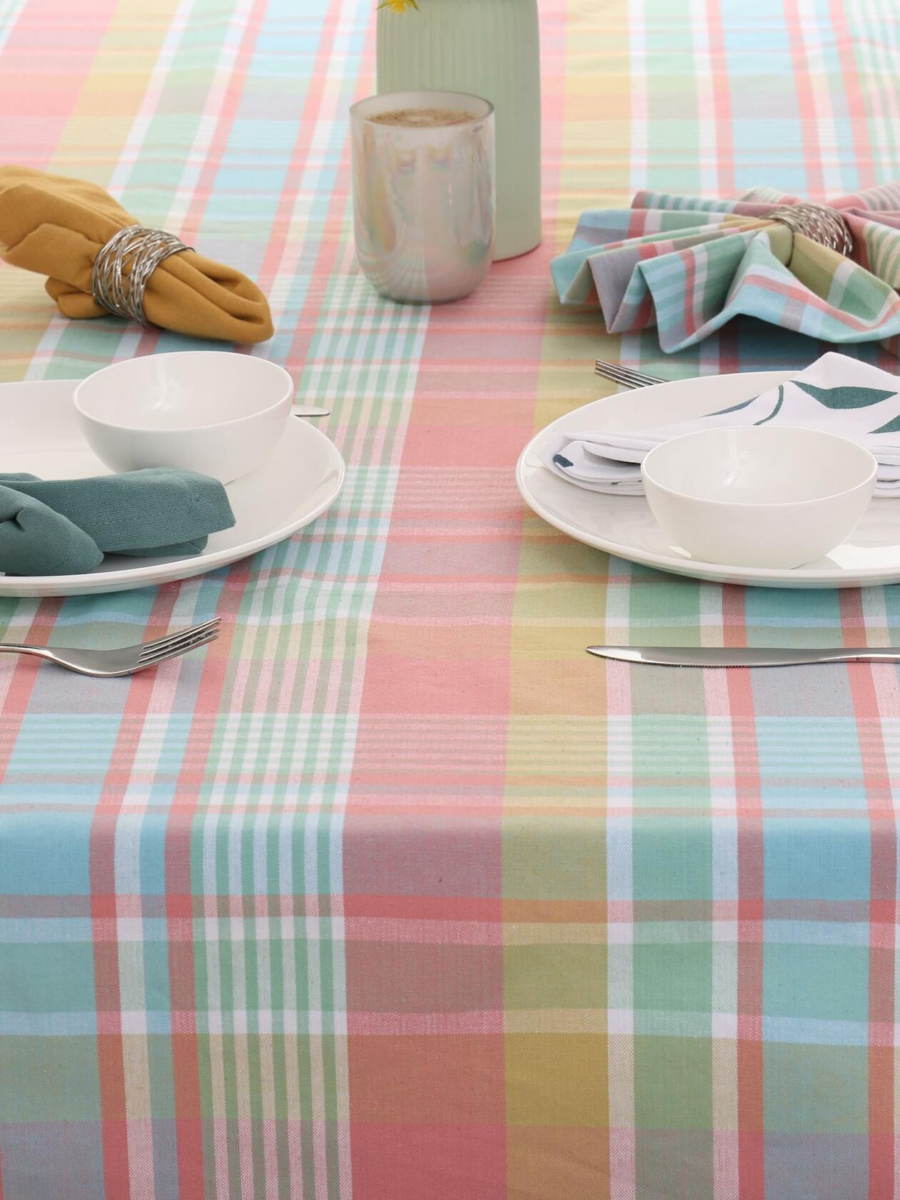 Yourtablecloth Cotton Plaid Checkered Tablecloth Spring Pastel 60x104