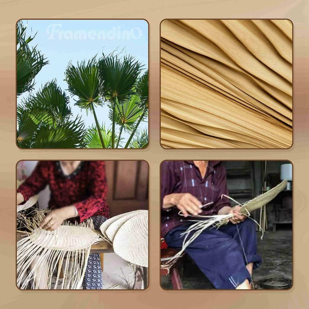 Framendino 2 Pack Natural Raffia Palm Leaf Bamboo Fans Handmade