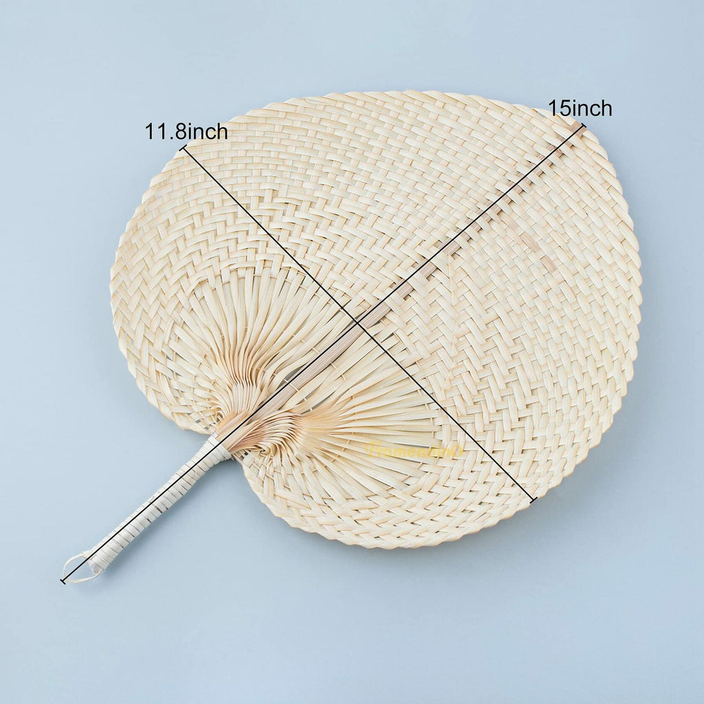 Framendino 2 Pack Natural Raffia Palm Leaf Bamboo Fans Handmade