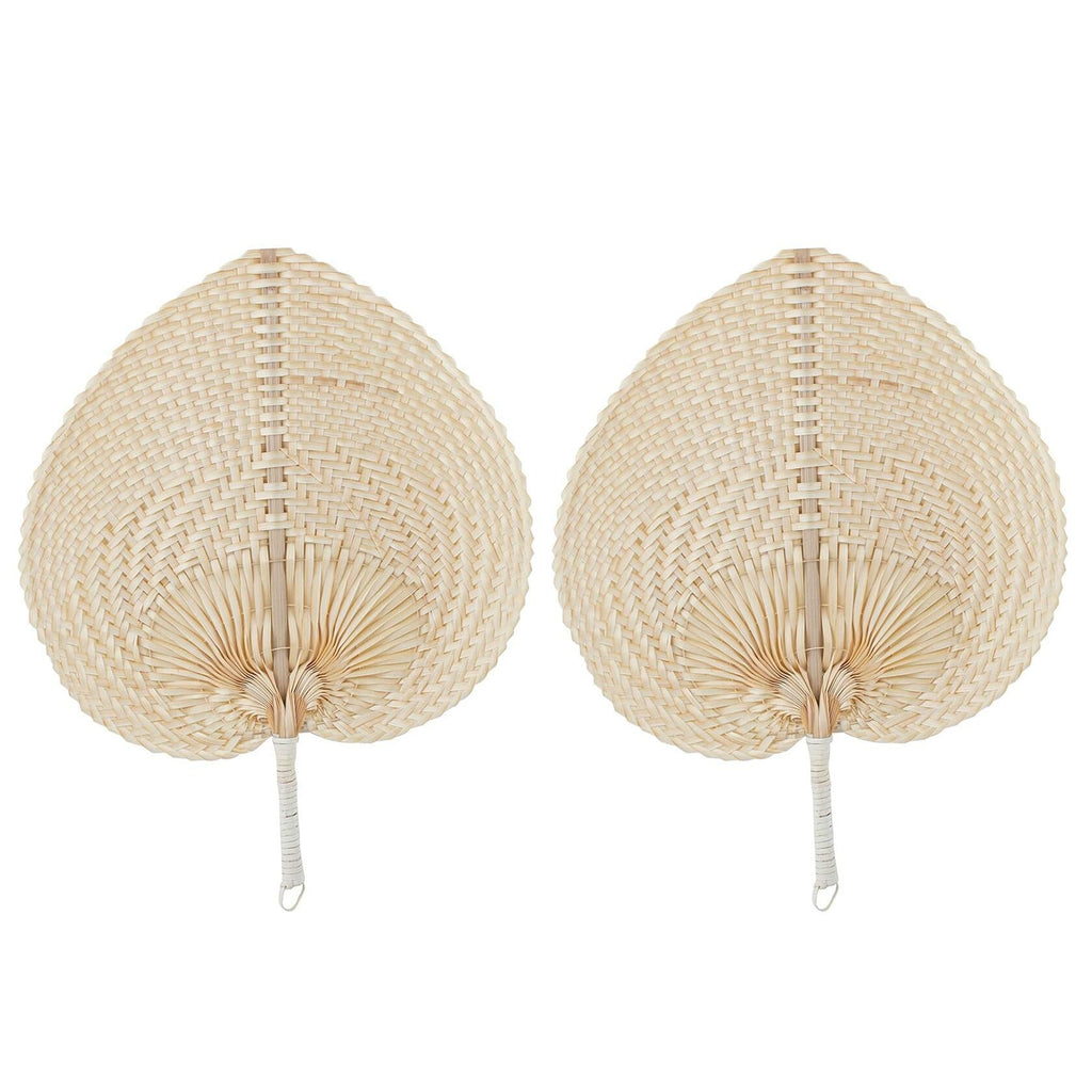 Framendino 2 Pack Natural Raffia Palm Leaf Bamboo Fans Handmade