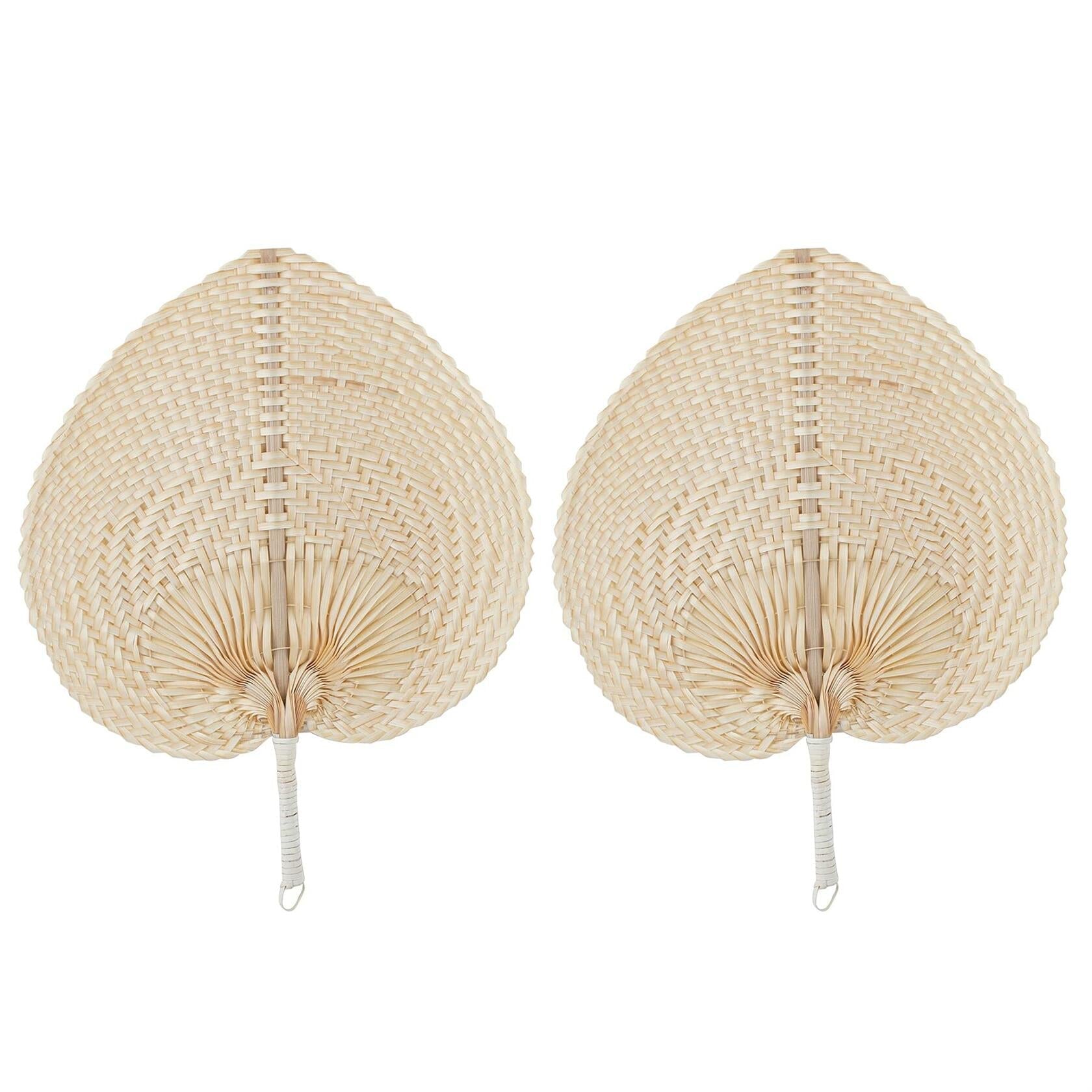 Framendino 2 Pack Natural Raffia Palm Leaf Bamboo Fans Handmade