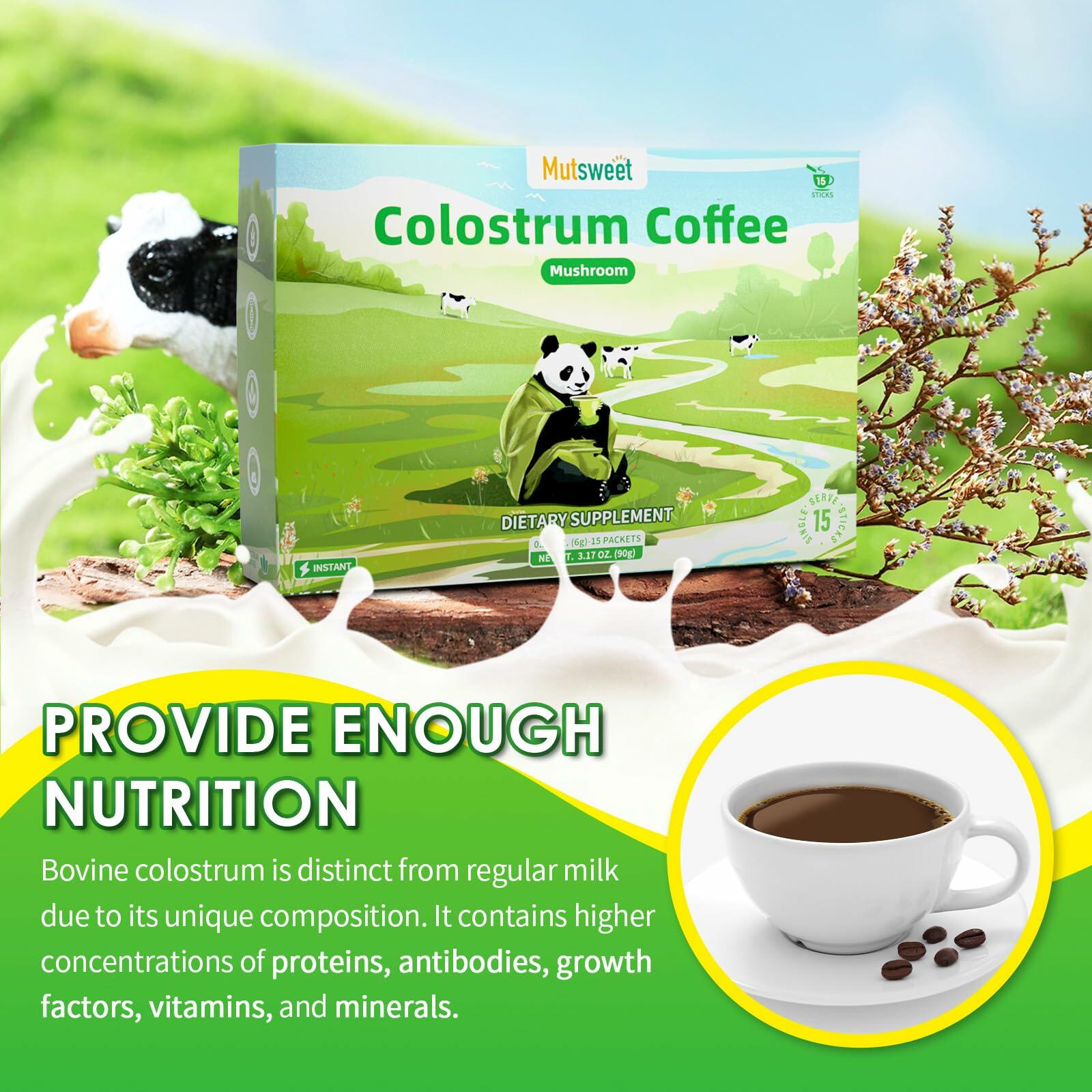 Mutsweet Colostrum Coffee 10 Mushroom Blend Immune Support 15 Servings