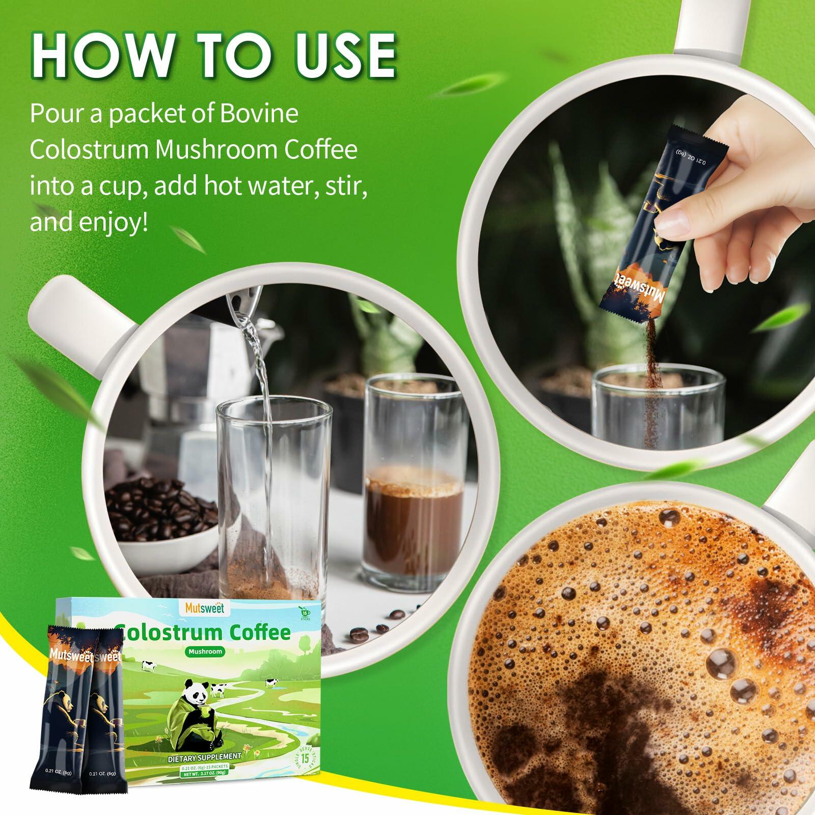 Mutsweet Colostrum Coffee 10 Mushroom Blend Immune Support 15 Servings