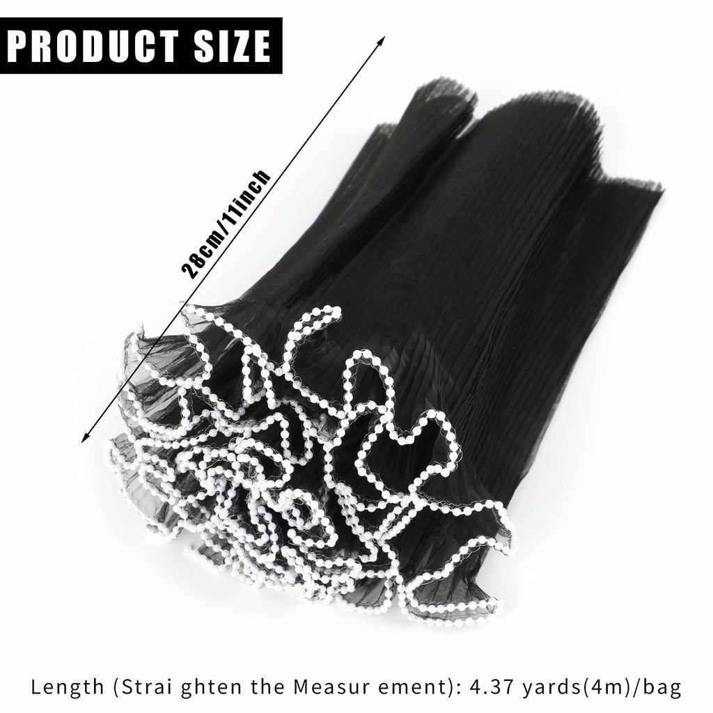 CCINEE 4.37 Yards Black Pearl Wrinkled Flower Wrapping Mesh Paper Wedding