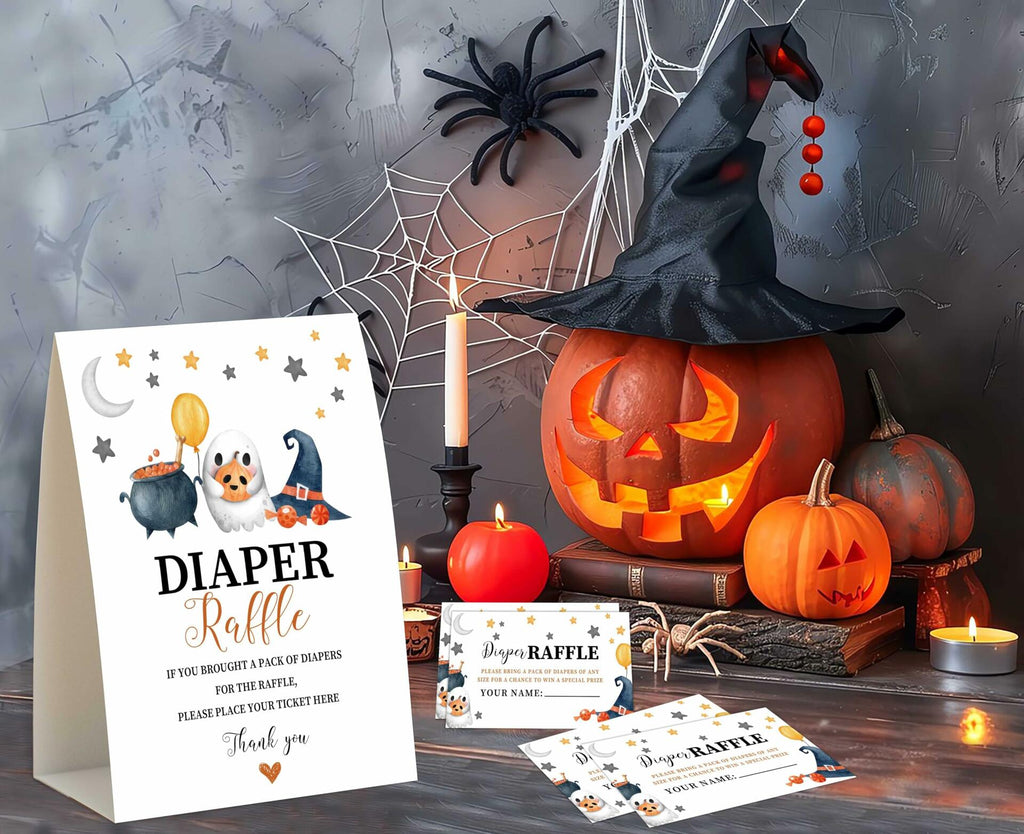 Senkiiv Baby Shower Games Halloween Diaper Raffle 1 Sign 50 Tickets