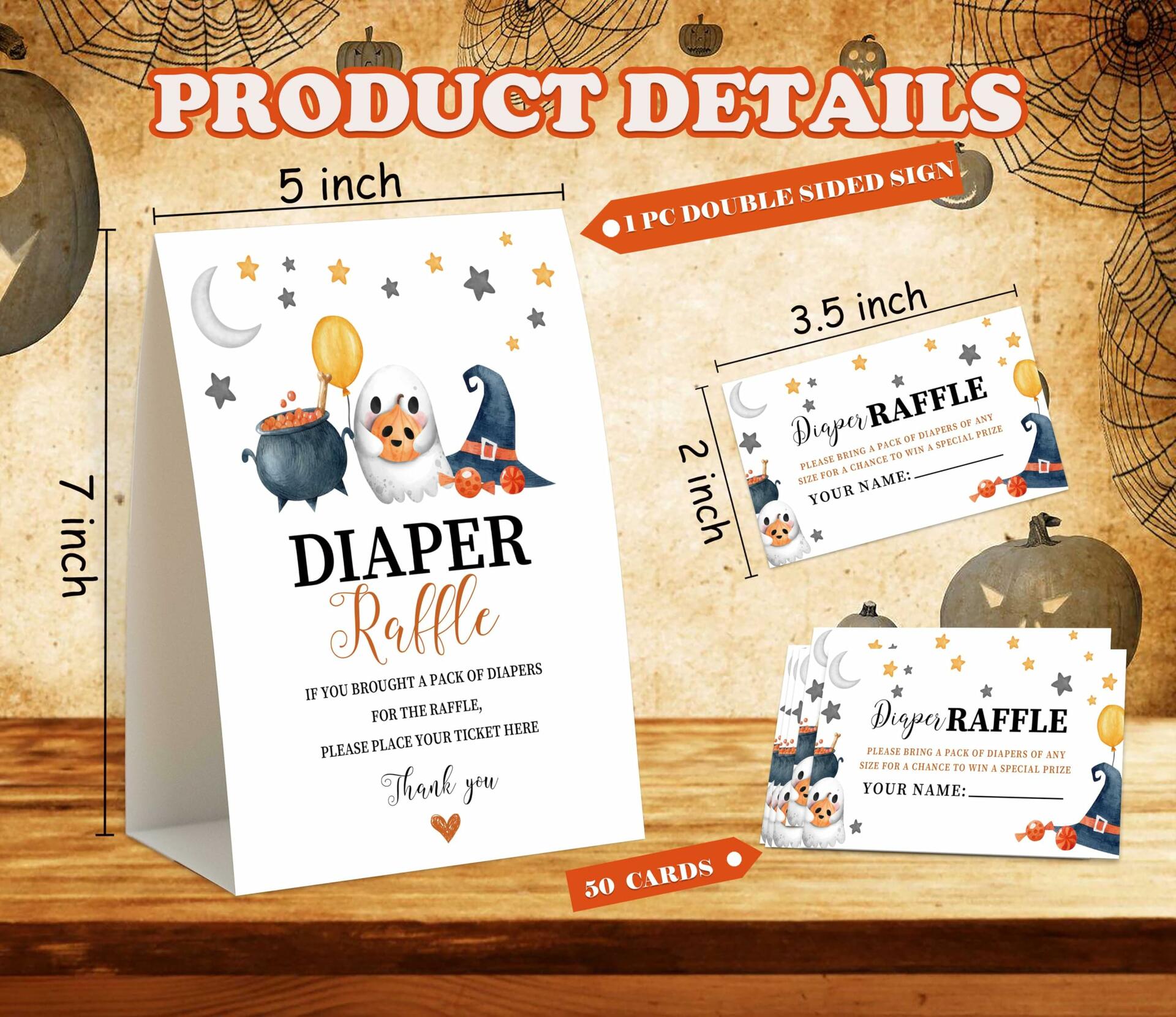 Senkiiv Baby Shower Games Halloween Diaper Raffle 1 Sign 50 Tickets