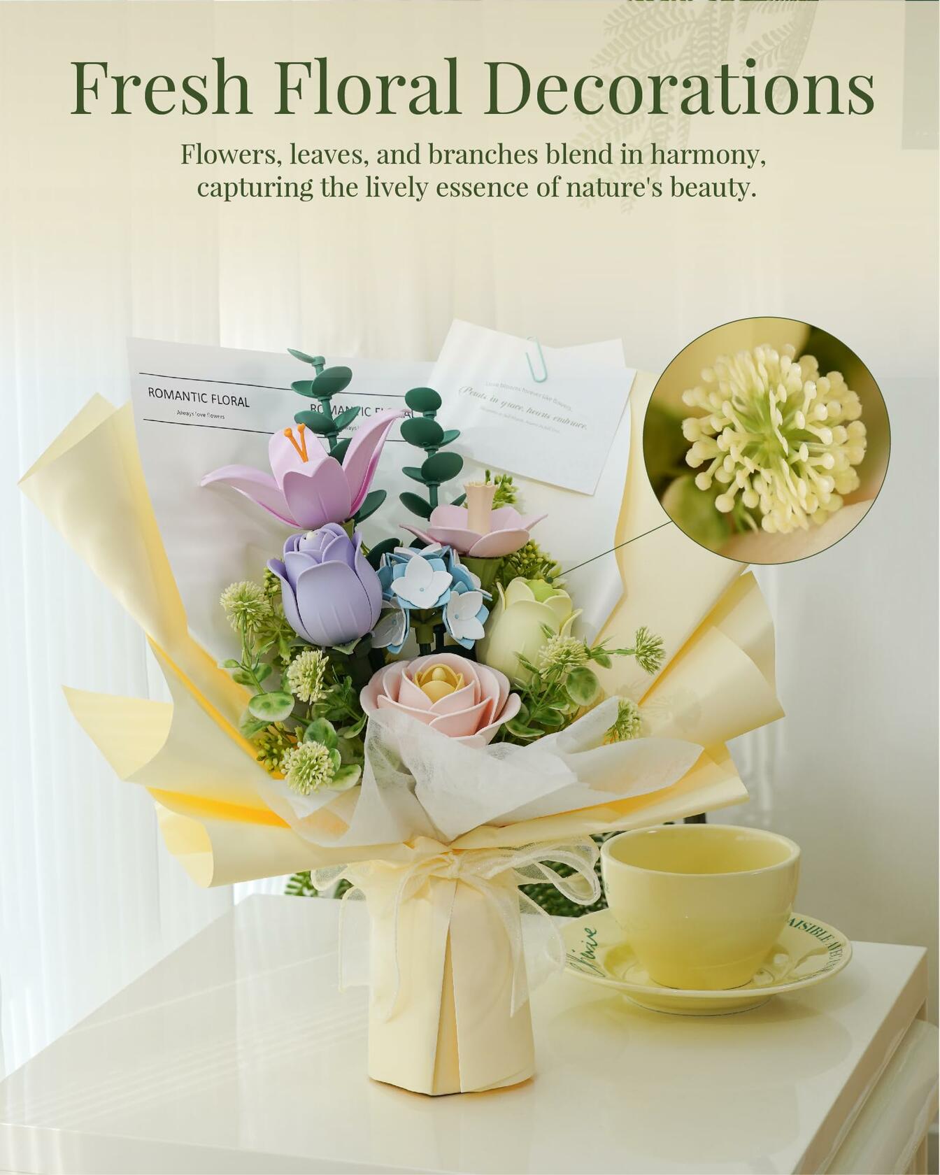 ROKR 3D Bouquet Flower Puzzle Kit DIY Floral Yellow Plastic 6 Pieces