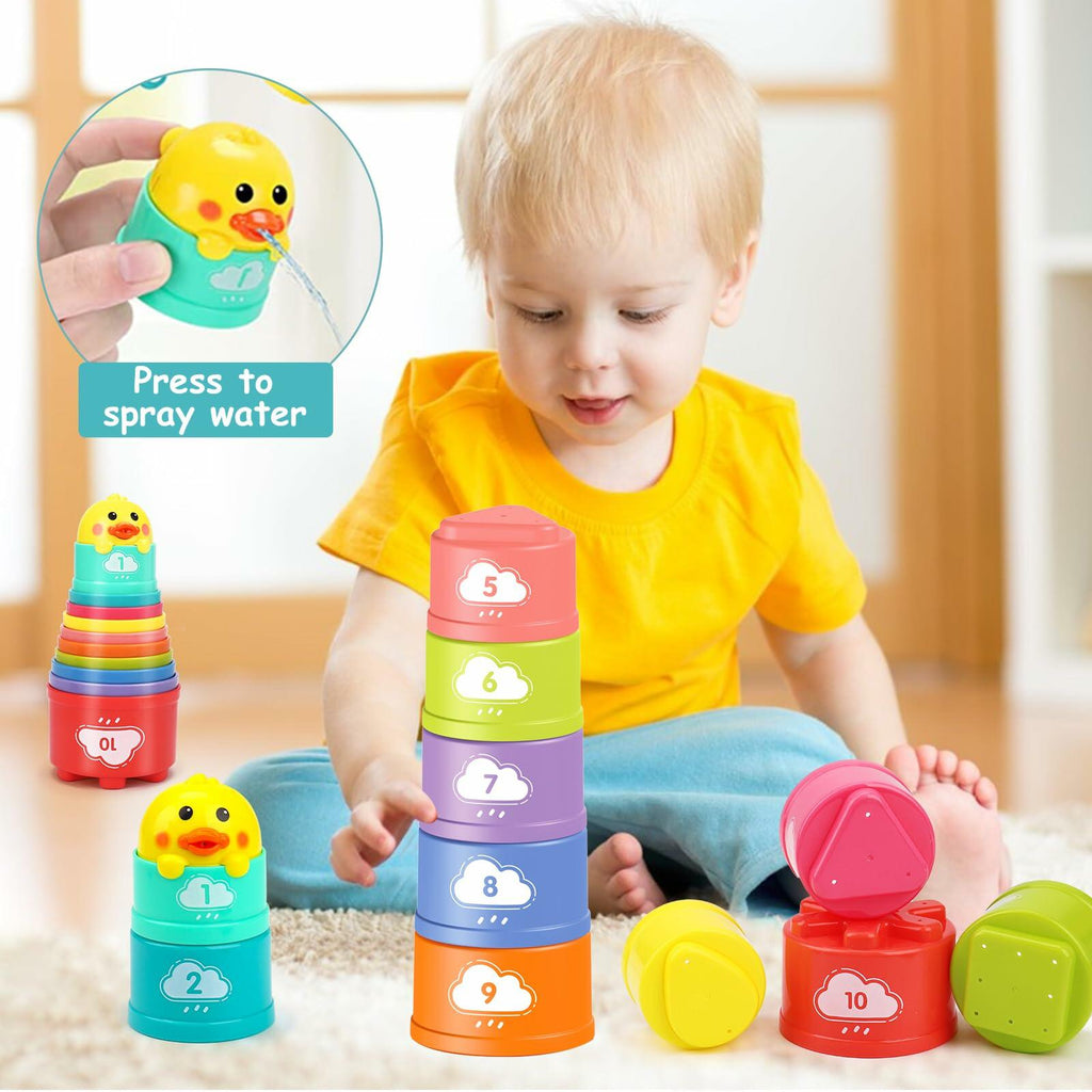 Qirptey Montessori Baby Toys Infant Pull String Stacking Cups Multicolor