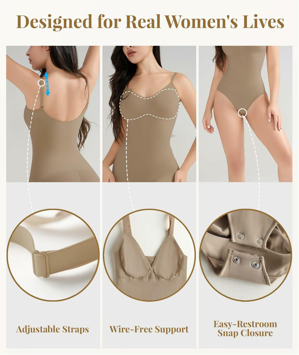 LUMIVAE Women's Seamless Tummy Control Bodysuit Spaghetti Strap Sienna Size L-XL