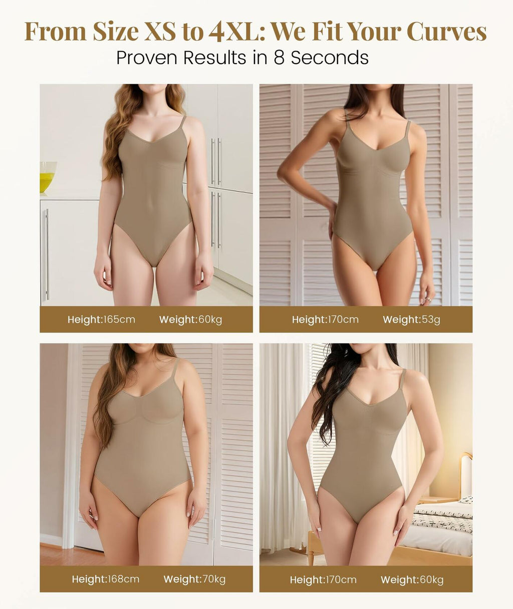 LUMIVAE Women's Seamless Tummy Control Bodysuit Spaghetti Strap Sienna Size L-XL